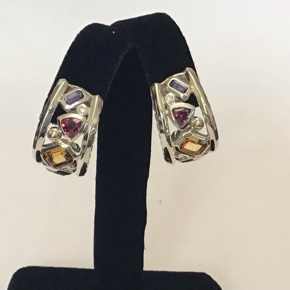 David Yurman Silver and 18K Gold Novella Mosaic Shrimp Earrings NWT